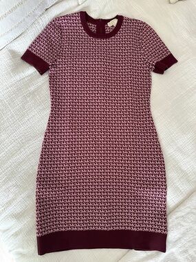 Michael Kors Burgundy and Pink Short-Sleeve Knit Logo Dress